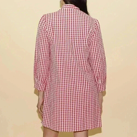Vintage Red Gingham Baby Doll Dress Size Small Long Sleeve Dress Mock Neck Dress - Picture 3 of 6